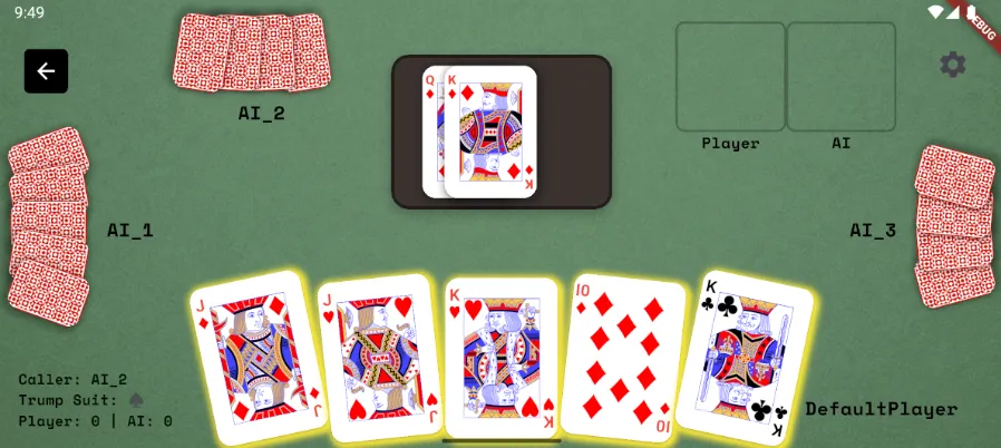 Bauernschnapsen mobile game shown on three phones