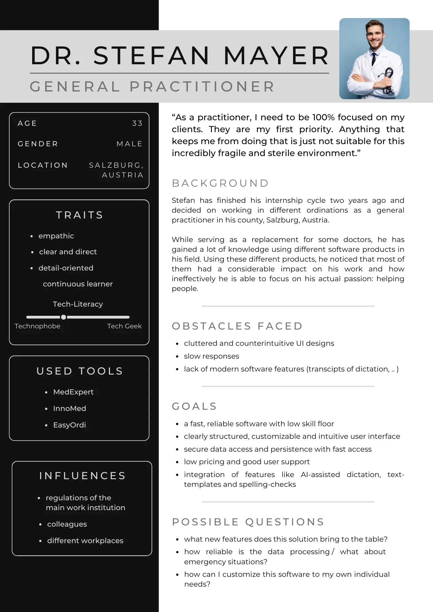 DocPit persona describing a general practitioner’s context, obstacles, and goals