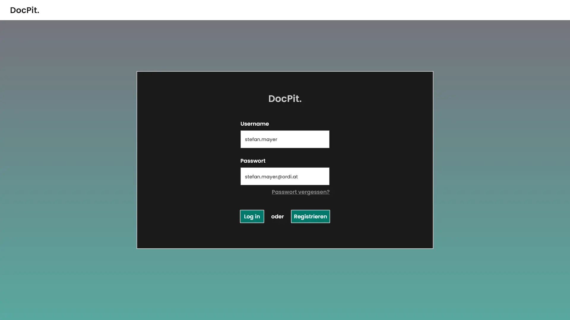 High-fidelity DocPit login screen created in Adobe XD