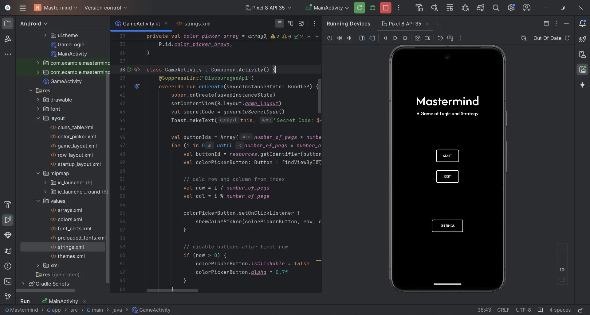 Mastermind Android application shown on a phone
