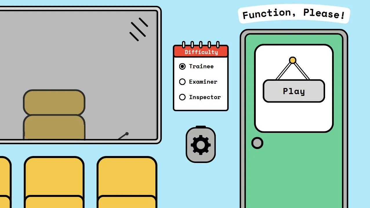 Matura Please home screen showing the office exterior and difficulty choices