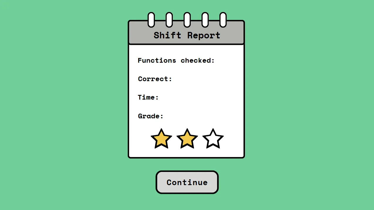 Report card screen with performance metrics and a three-star rating